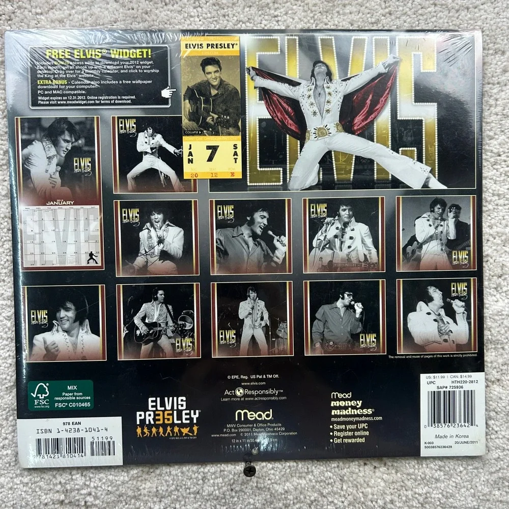 Elvis Presley 2012 Wall Calendar Mead 16 Month Factory Sealed NOS EPE Licensed